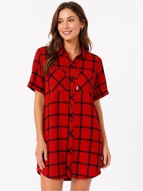 TOPO Designs | Red and Black Plaid Shirt Dress, size M